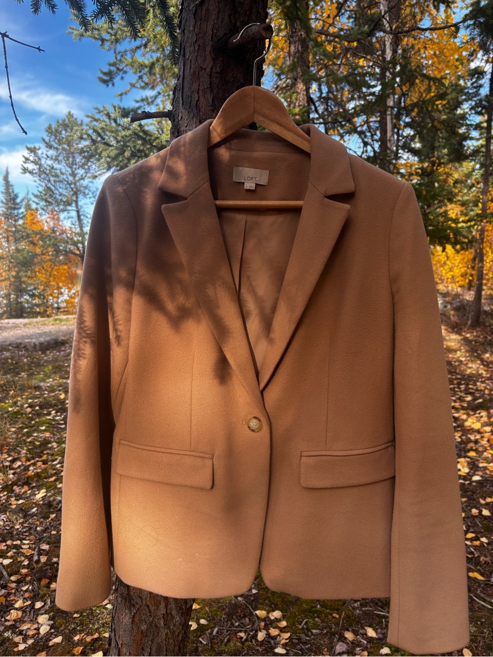 LOFT Camel Single-Button Blazer Jacket